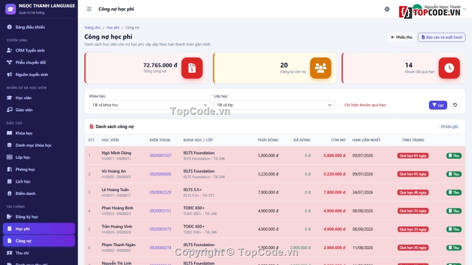 quản lý trung tâm ngoại ngữ,Đồ án web PHP,Quản lý trung tâm tin học